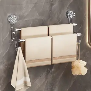 1pc, Double Bar Wall Mounted Towel Rack With Hooks For Towels, Bath Towels, Scarves, Slippers, Hotel Decor, Room Decor, Bathroom Accessories