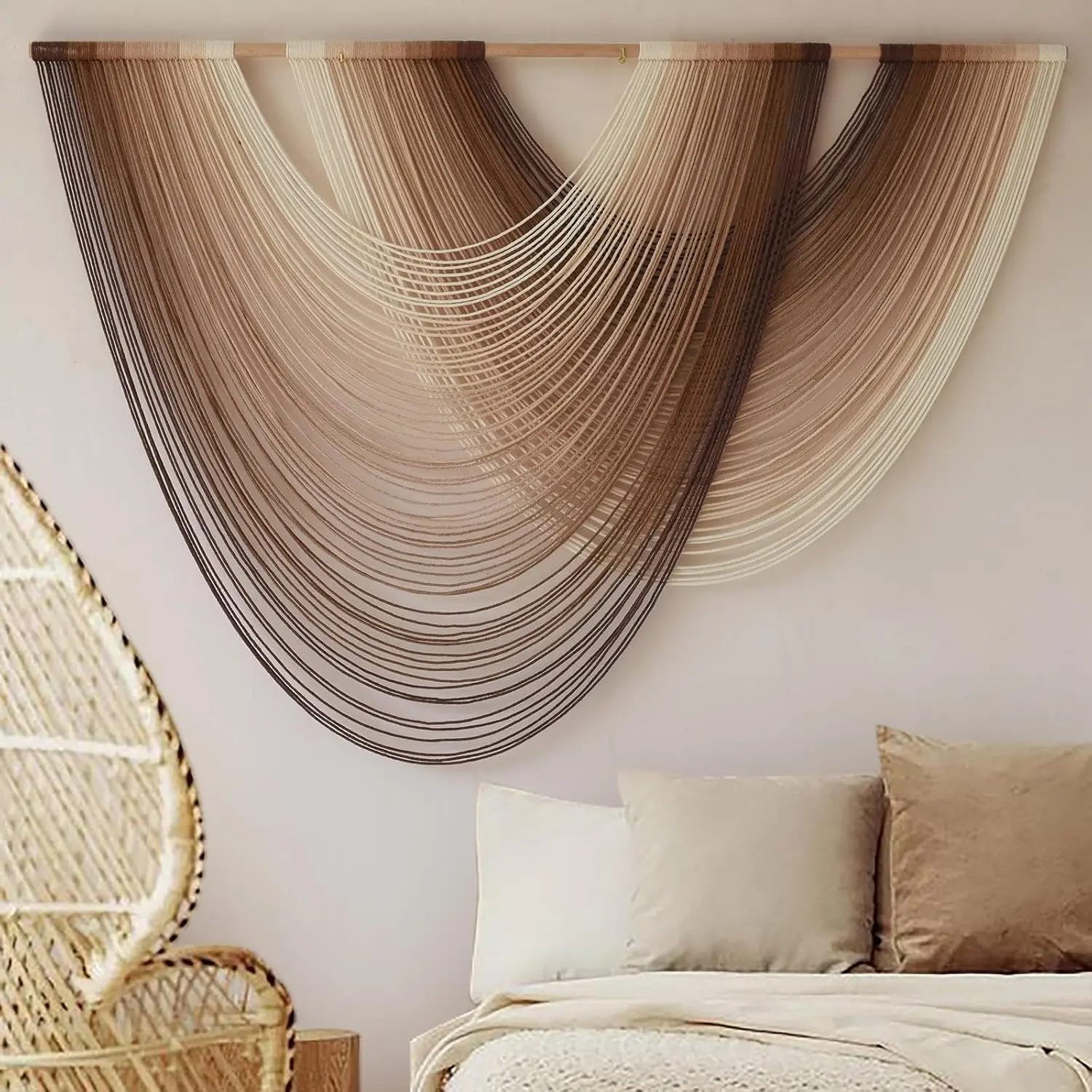Wall Hanging Dip-Dye Boho Fiber Wall Art Decor – Handmade Macrame Style Tapestry for Bedroom & Living Room (57" W x 39" L)