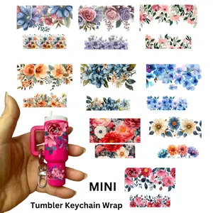 9 Pcs UV DTF Adhesive Keychain Stickers, Flower Style Floral Durable Transfer Stickers for DIY Enthusiasts, Craftsmen, Mother's Day Gifts