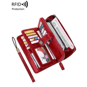 Women's Elegant Solid-Color Long RFID-Protected Wallet with Wrist Strap, Zipper Closure, Large Capacity & Multi-Functional Daily Storage, Ideal for Leisure & Indoor Recreation Use