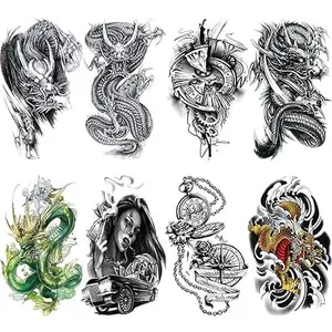 Realistic Dragon Tattoo Temporary For Men Adults, Large Black Color Dragon Tribal Fake Tattoo Women Half Sleeve, 3D Big Temp Tatoo Sticker Arm Chest Shoulder Teen Kid Boy Body Art Makeup, 8-Sheet Waterproof Long-Lasting