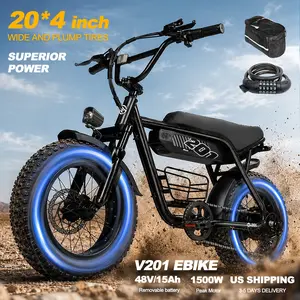 ESKUTE V201 Electric Bike (Larger V101 Upgrade), 1500W Peak, 30MPH, 65-mi Range, 20"x4.0" Fat Tire All-Terrain Dual Suspension Ebike for Adults, 48V 15.6Ah Battery, NFC Unlock, Shimano 7-Speed, Includes Bag & Lock