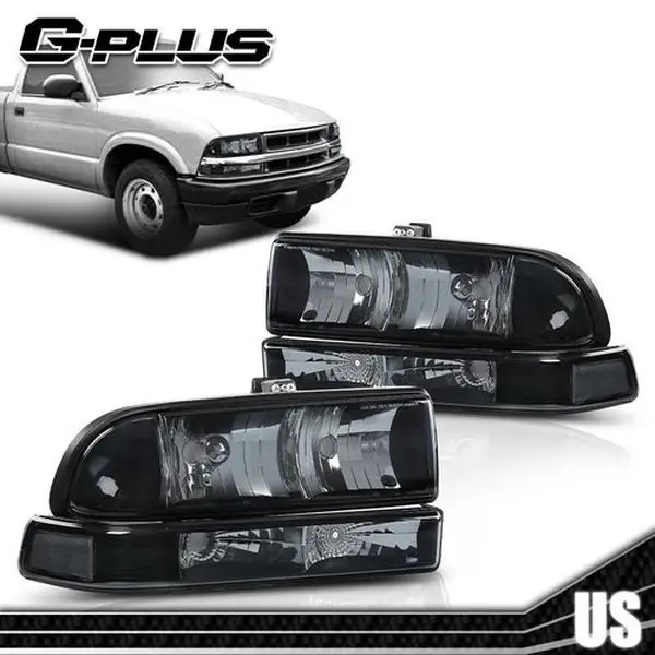 G-PLUS Black/Amber Corner Headlight Replacement, Truck Headlight for 1998-2004 Chevy S10 Pickup & Blazer Automotive Decorative Lights, Car Lighting