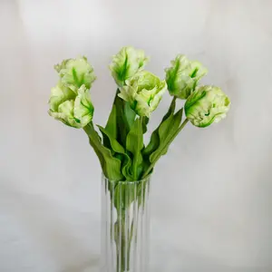 17" Green Faux Tulip Stem, Real Touch Ruffled Parrot Tulip, Spring Easter Table Decor, Wedding Centerpiece, Floral Arrangement, Table Decor