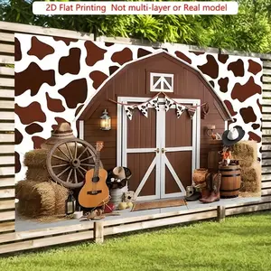 Western Cowboy Themed Background Banner, Party Decorations Banners, Cow Print Vintage Farm Backdrop, Perfect for Birthday Parties, Baby Photoshoots, Children Photography