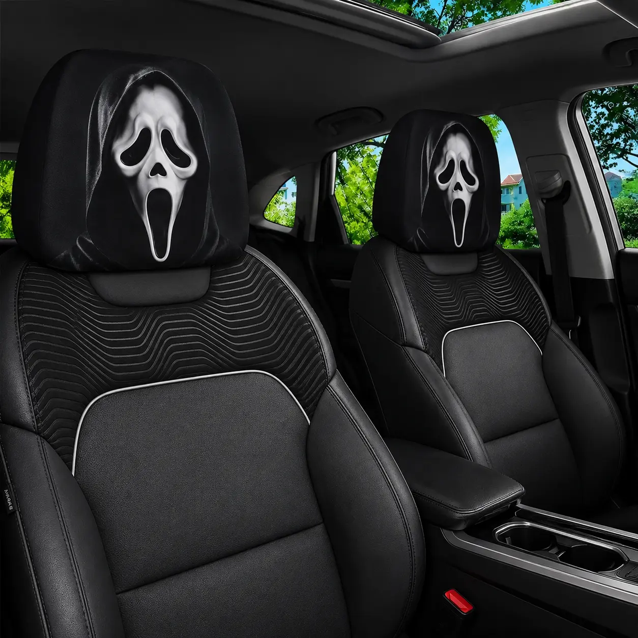 Ghostface Horror Car Headrest Covers, Universal Seat Head Cover Set, Soft Stretch Fabric
