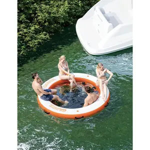 8x8 ft Inflatable Floating Dock,Round Inflatable Dock Floating Platform with Mesh Swim Area,Non-Slip EVA Platform and Rope Ladder,Floating Dock Island Raft for Boats,Pool,Lake,Beach,Ocean