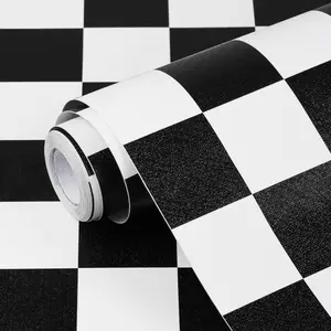 Black and White Contact Paper Mosaic Checkered Peel and Stick Wallpaper Lattice Self Adhesive Waterproof Vinyl Roll for Bathroom Kitchen Backsplash Cabinets Shelf Liners Drawers 17.3"x80"