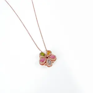 S925 Rainbow Flower Tourmaline Necklace 925 Sterling Silver Rose Gold-plated for Mother's Day-Illuminate Emotions and Growth,Pear Cut Gemstone Gift For Women Or Girls