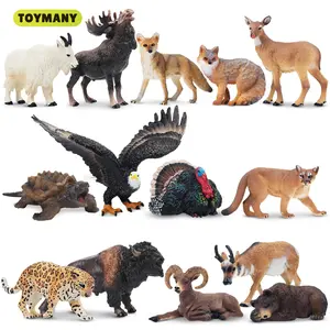 TOYMANY 14pcs North American Forest Animal Figurines Set - Realistic Wildlife Figures Including Elk, Pronghorn, Jaguar, Gray Fox, Decorative Educational Toy Gifts for Kids, Birthday & Christmas Presents,summervibes