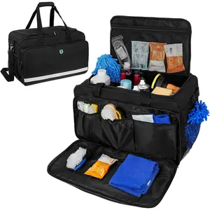 Large  Detailing Bag, Cleaning  with Lid and Handle for Auto Detailing Supplies,  Cleaning Storage Trunk Organizer for Polisher and  Wash Tools, Black