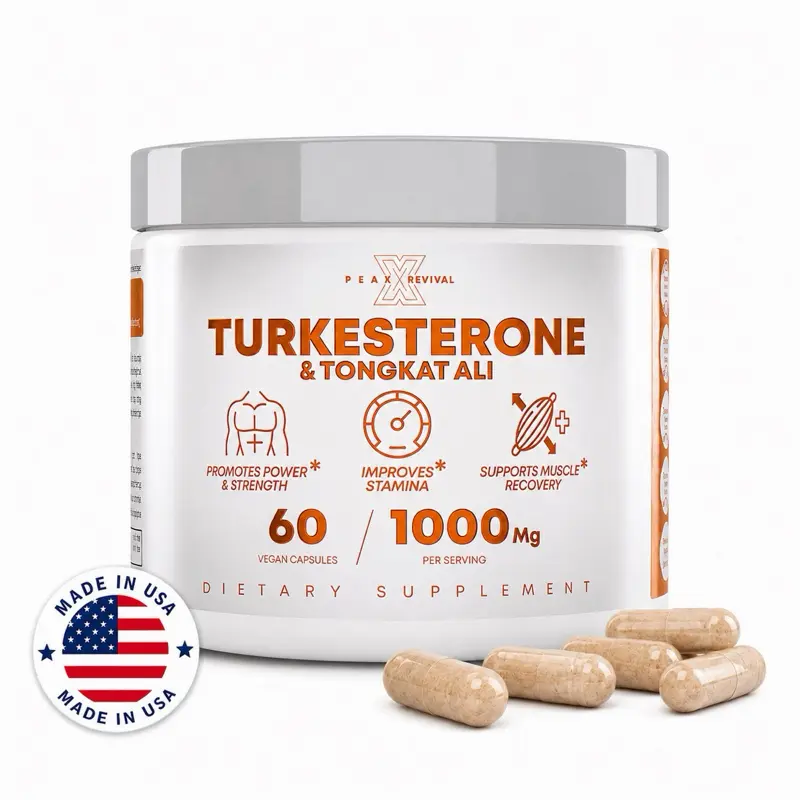 Peak Revival-X Natural Testosterone Booster for Men - Turkesterone 1000mg, Tongkat Ali, Colostrum - Strength, Stamina, Energy, Recovery Support, Lean Muscle Growth - Eurofins Tested Pre Workout Pills, 60 Capsules Fitness Supplement