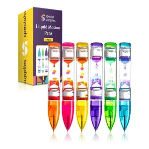 Special Supplies Liquid Motion Pens, 6 Pack Colorful Hourglass Timer Pens with Droplet Movement