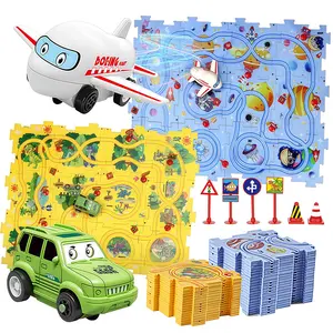 1103a 25 PCS Plastic Puzzle Track Car Set - DIY Autonomous Route Splicing Toy, Battery-Powered Toy Car, Children's Gift for 6-8 Years Old to Exercise Hands-On Ability