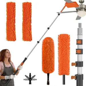 26FT Reach Ceiling Fan Cleaner Duster, Ceiling Fan Blade Cleaner with Extension Pole, Washable & Replaceable Microfiber Feather Duster Kits