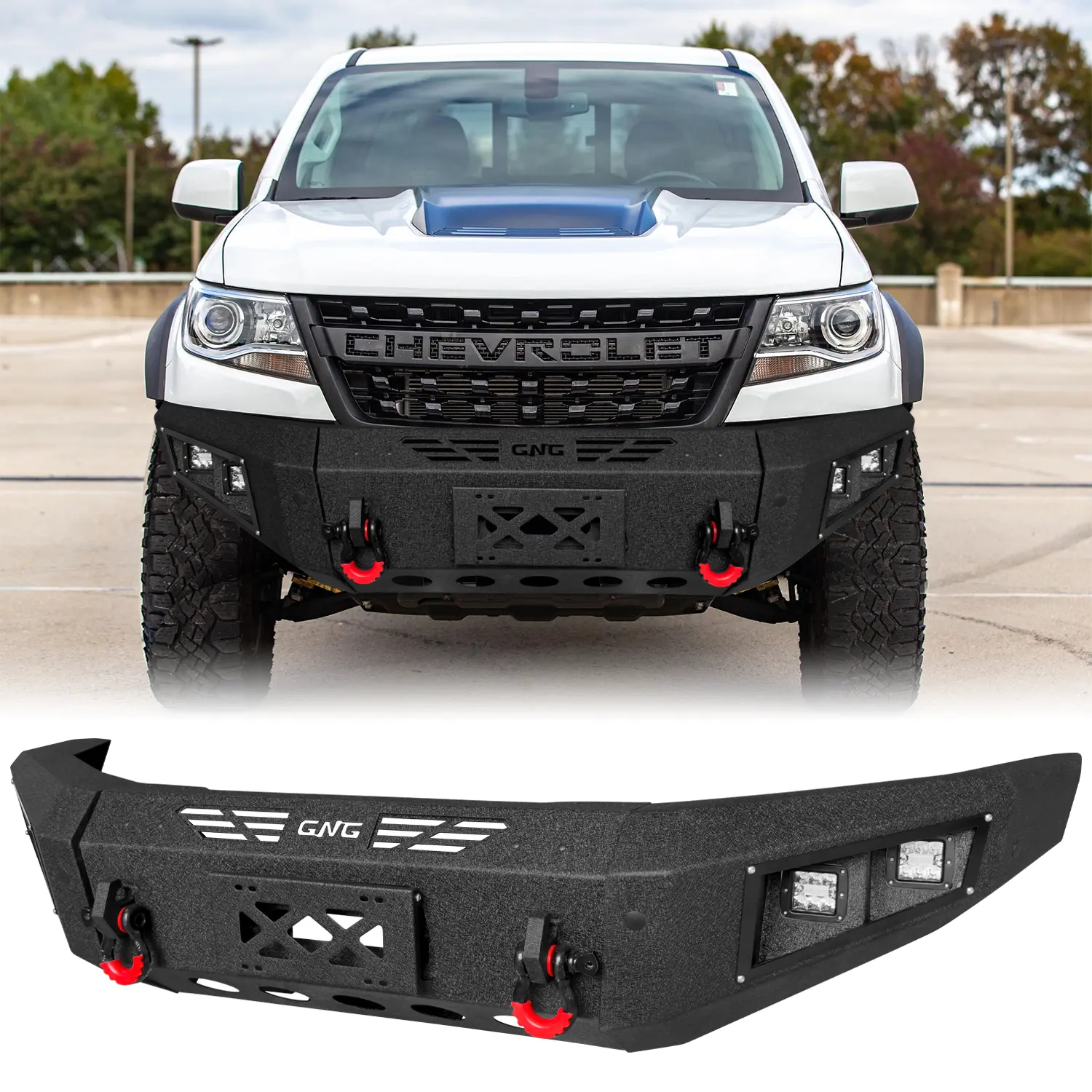 Vijay Steel Front Bumper Black Texture for For 2017-2020 Chevy Colorado ZR2 with Winch Plate Lights 2 x D-Rings Off-Road Performance Simple screw installation