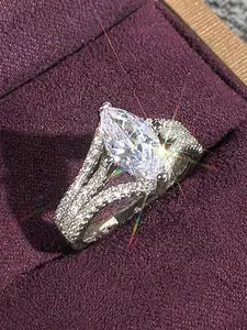 Fashionable Artificial Zircon Ring for Women, Wedding Engagement Teardrop Bridal Rings Anniversary Party Accessory Gift, Elegant Jewelry for Special Occasions