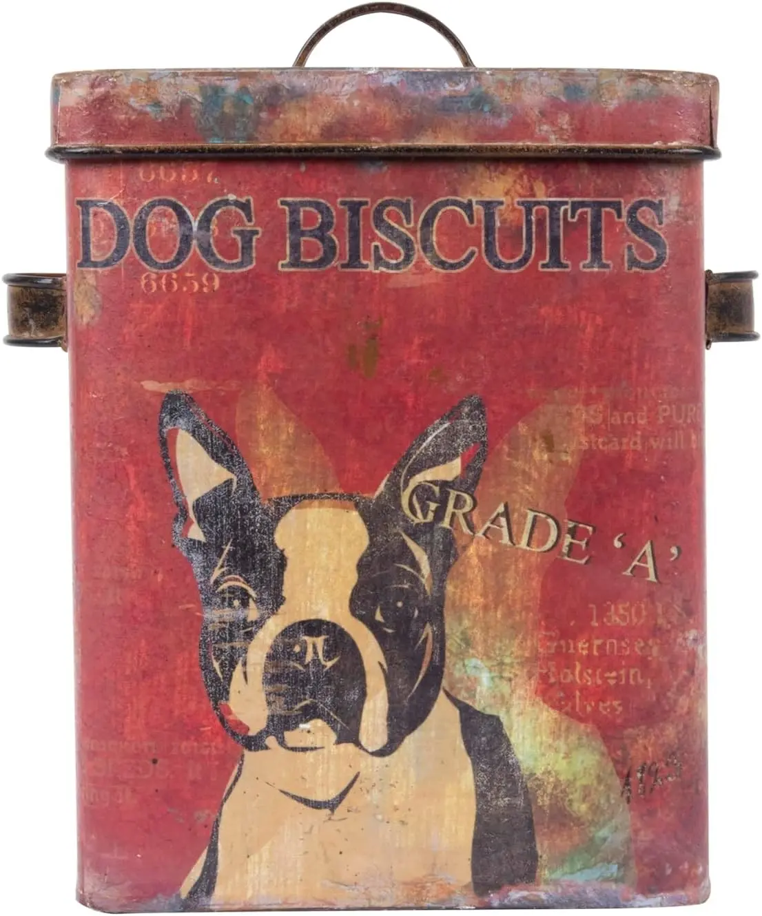 Vintage Tin Dog Biscuit Container with Boston Terrier