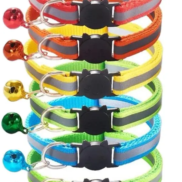 Personalized Extra Small Breakaway Reflective Cat Collar with Bell-6.5 to 12.5 Inch