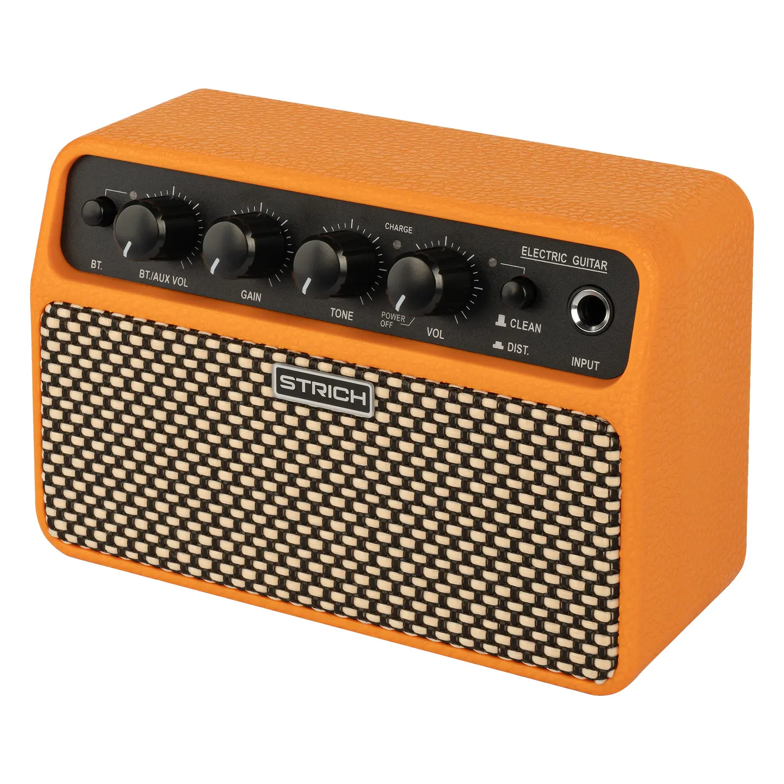 STRICH DSP Mini Electric Guitar Amplifier, 2x5W Dual-Speaker Desktop Amplifier with Clean/Distortion Tones, 3-4H Battery Life, 3.5mm Headphone Jack, Wireless Connection, Portable for Indoor Practice & Travel, Adjustable Orange Audio