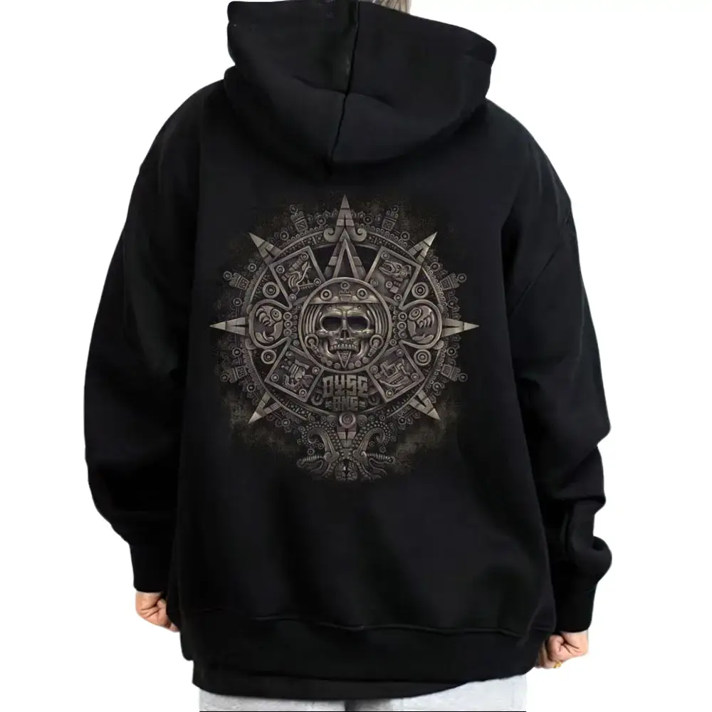 Calender Aztec Chicano Clothing Lowrider Style Unisex Hoodie for Men and Women Cotton Polyester Blend Long Sleeve Casual Streetwear