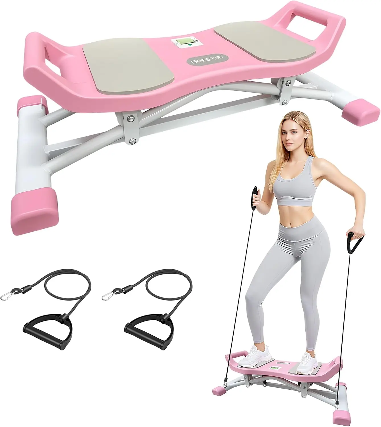 Ski-Inspired Rocking Balance Board Stepper, Unisex Home Gym Equipment for Core Training & Stability Focus, Functional Home Workout Trainer with Resistance Bands, LCD Monitor - 300 lbs Capacity, Exercise Stepper, Work Out Equipment For Home Gym