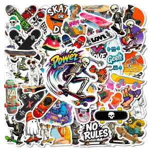 56 Trendy Street Skateboard Skull Graffiti Stickers, Premium Skull Stickers, Sticker Decals, Suitable for Scrapbooks, Diaries, Laptops, Water Bottles, Cars, and Other Faith-based Designs—gifts with Positive Messages