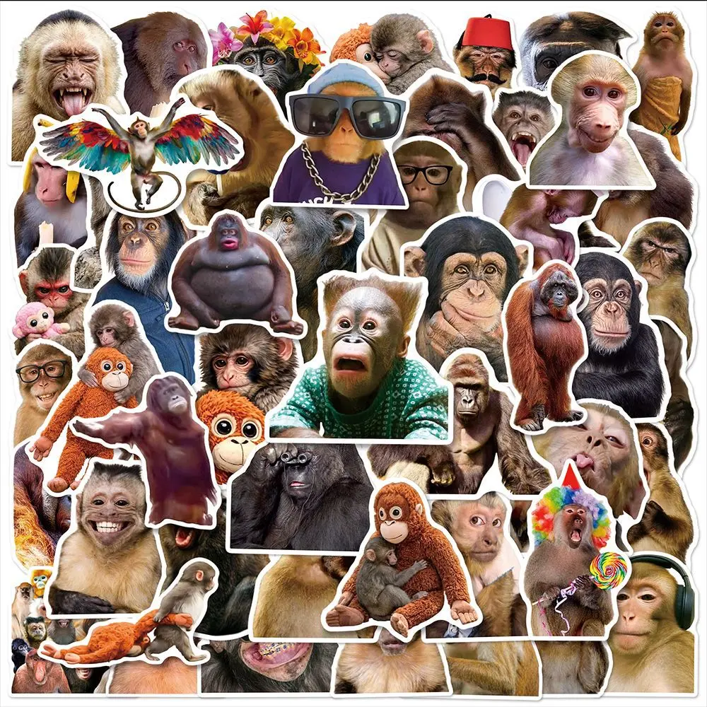 50pcs Realistic and Funny Monkey Cute Animal Cartoon Doodle Stickers, Decal Set, Stickers For Cars, Office Supplies and Notebook Accessories, Used To Decorate Journals, Scrapbooks, Computers, Water Bottles, Cars, Etc.
