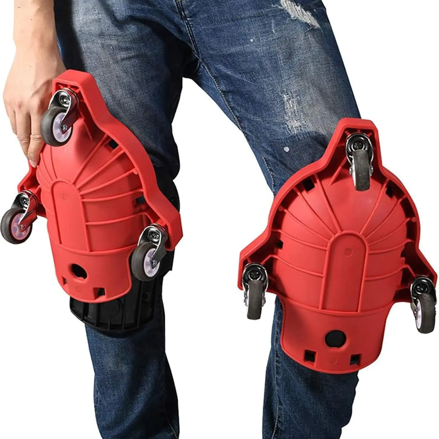 2-Pack Red Universal Mobility Knee Scooter Pad Cover - ABS High-Impact Plastic, 360° Swivel Wheels, Multifunctional Kneeling Pad/Creeper for Gardening, Auto Repairing, Home Improvement (Tools & Hardware, Unisex for Craftsmen)