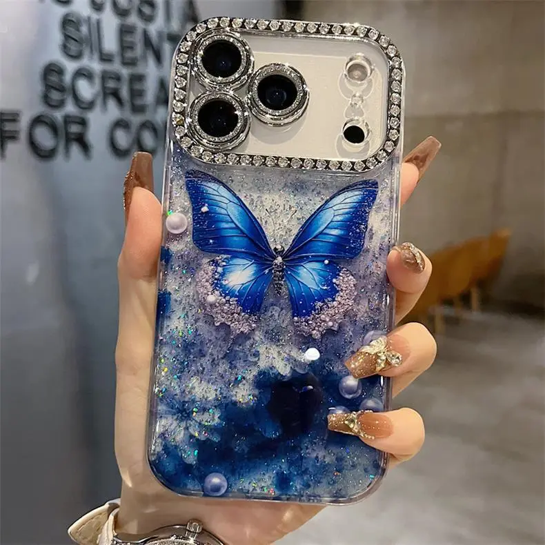 Compatible with for iPhone 17 Pro Max /17 Air/16 Plus /15/14/13/ for S26U/S25/S24/S23 Butterfly Shining Phone Case HN1223-1