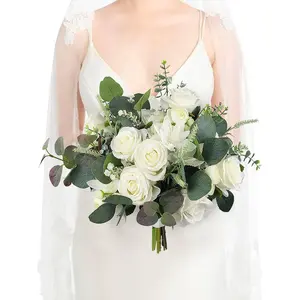 Rinlong 13.7 inch wide Sage Green & White Bridal Bouquet