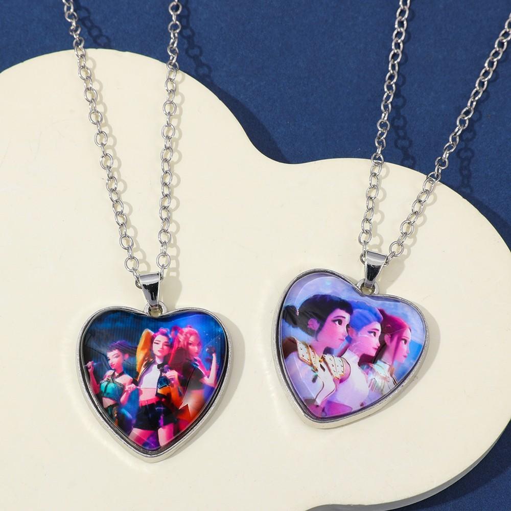 K-Pop Demon Slayer-Themed Gemstone Pendant Necklace — A Stylish Heart-Shaped Accessory. An Inspired Anime Gift Idea.
