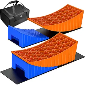 Camper Leveler, RV Leveling Blocks Camper Wheel Chocks Up to 35,000 lbs, 2 Packs Heavy Duty Curved RV Camper Leveler Kit with Anti-Slip Mats for Travel Trailer Easier & Faster Leveling