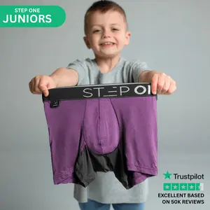 Step One Junior Trunk - Juicy Plums, Anti-Chafe, Breathable Bamboo Fabric, UltraGlyde Panels, Hidden Elastic Pouch, Premium Underwear, Athletic Daily wear