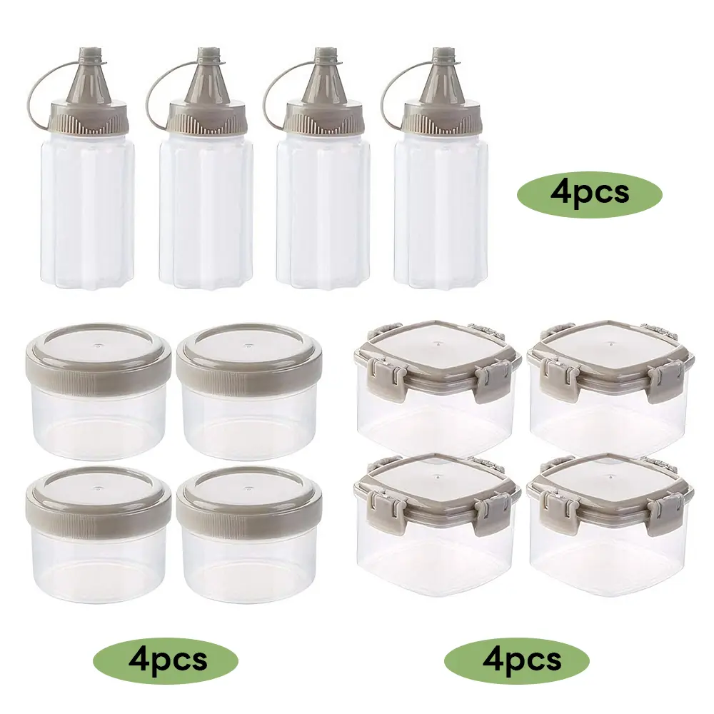 12-Pack Compact Square Plastic Mini Sauce Squeeze Bottles - Reusable Spices Containers, Kitchen Gadgets, Dispensers Set for Indoor Salad Dressing, Outdoor Activities