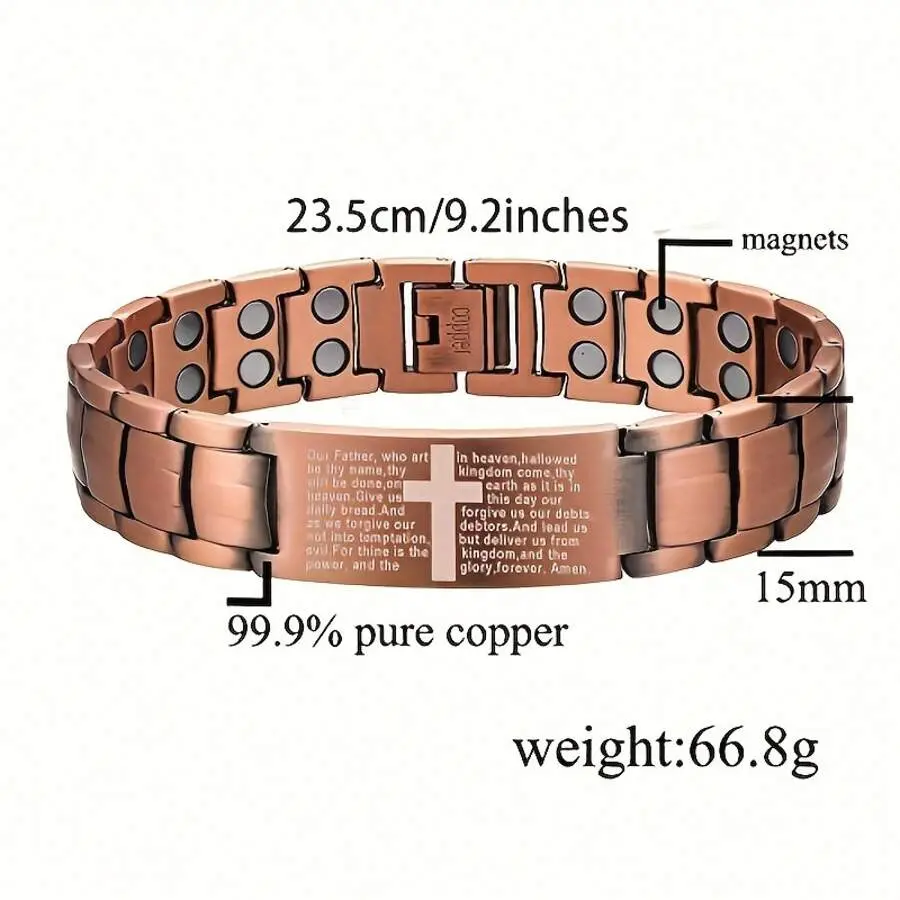 99.99% pure copper magnetic bracelet, men's copper magnetic bracelet, super strong cross suitable for men to wear, casual style, with adjustment tool, perfect choice for Father's Day and birthdays as a jewelry gift from Dad and Grandpa