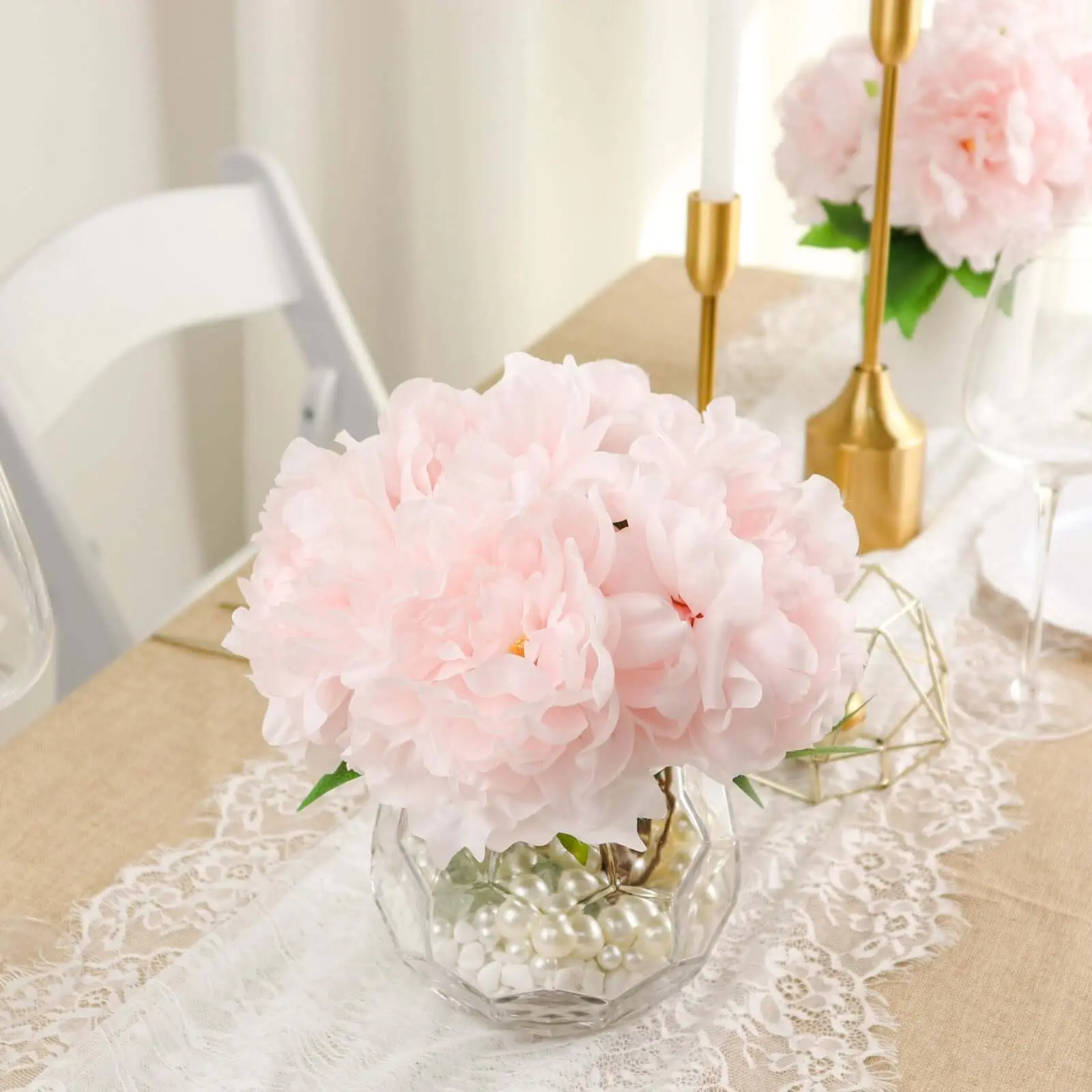 2 Pack 17" Blush Artificial Silk Peony Bouquets, Real Touch Peony Flowers