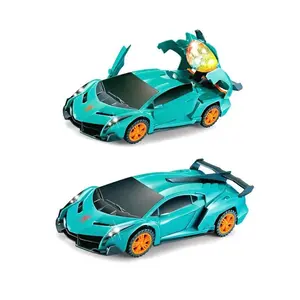 Electric Universal 360 °   Rotating Transform Car with Automatic Opening Doors LED Lights & Music Realistic Model Kid Toy Sport Car