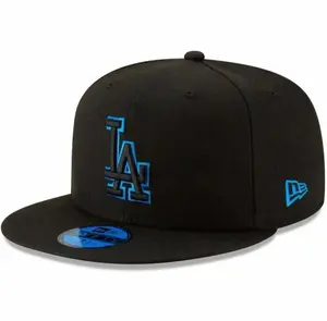 Black LA Dodgers 59FIFTY Fitted Hat with Electric Blue Outlined Logo - MLB Baseball Flat Bill Cap, 2026 Limited Edition Urban Streetwear Gorra for Men & Women