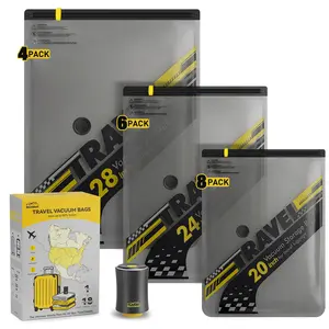 WellMall 18 Pack Travel Vacuum Bags with Pump,Vacuum Seal Bags for Clothing Travel, Space Saver vacuum storage bags for Clothes, Blankets & Luggage Organization