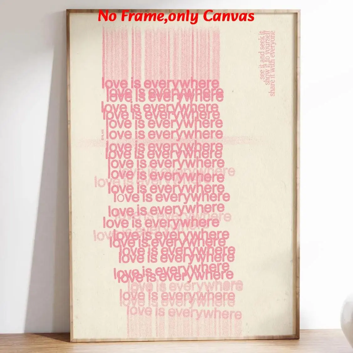 1pc, Decorative artwork, wall art, vintage poster, love is everywhere Valentine's Day art print, pink English letters background simple canvas painting, home decor, housewarming gift, Unframed Art Print