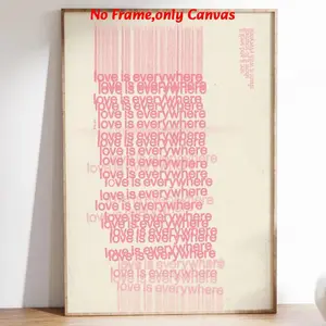 1pc, wall art, vintage poster, love is everywhere Valentine's Day art print, pink English letters background simple canvas painting, living room decoration, bedroom decoration aesthetic, room decoration, housewarming gift, frameless, Unframed Art Print