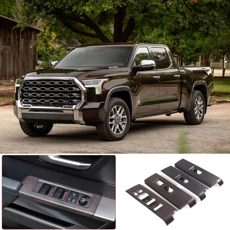 4-piece ABS oak wood grain automotive window regulator frame set suitable for 2022+ Toyota Tundra/Sequoia models.