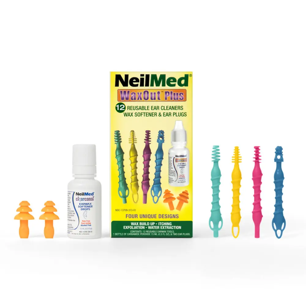 NeilMed WaxOut Plus Ear Hygiene Kit - 12 Reusable Ear Cleaners, Wax Softener Drops & Ear Plugs - 4 Tool Designs, HSA/FSA Eligible NeilMed WaxOut Plus Ear Hygiene Kit - 12 Reusable Ear Cleaners, Wax Softener Drops & Ear Plugs - 4 Tool Designs, HSA/FSA Eligible