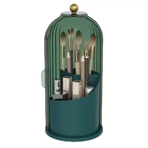 Transparent Makeup Brush Holder Stand, Cosmetic Organizer, Makeup Tool Organizer, 360° Rotating Dustproof Design, Ideal for Vanity & Bathroom Countertops, Available in