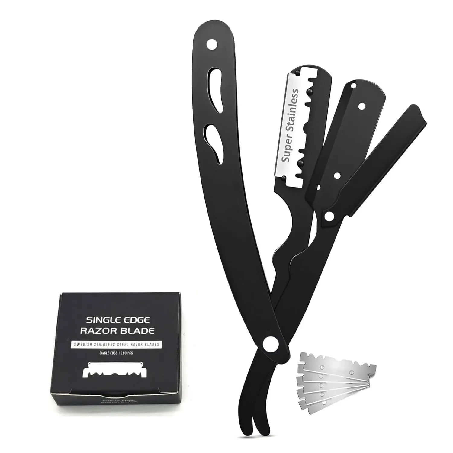 Professional Straight Edge Razor for Men - 100 Blades Pack, Smooth Clean Shave, Straight Razor Shaving Tool for Beard Shaping, Barber-Style Grooming, Smooth Shave