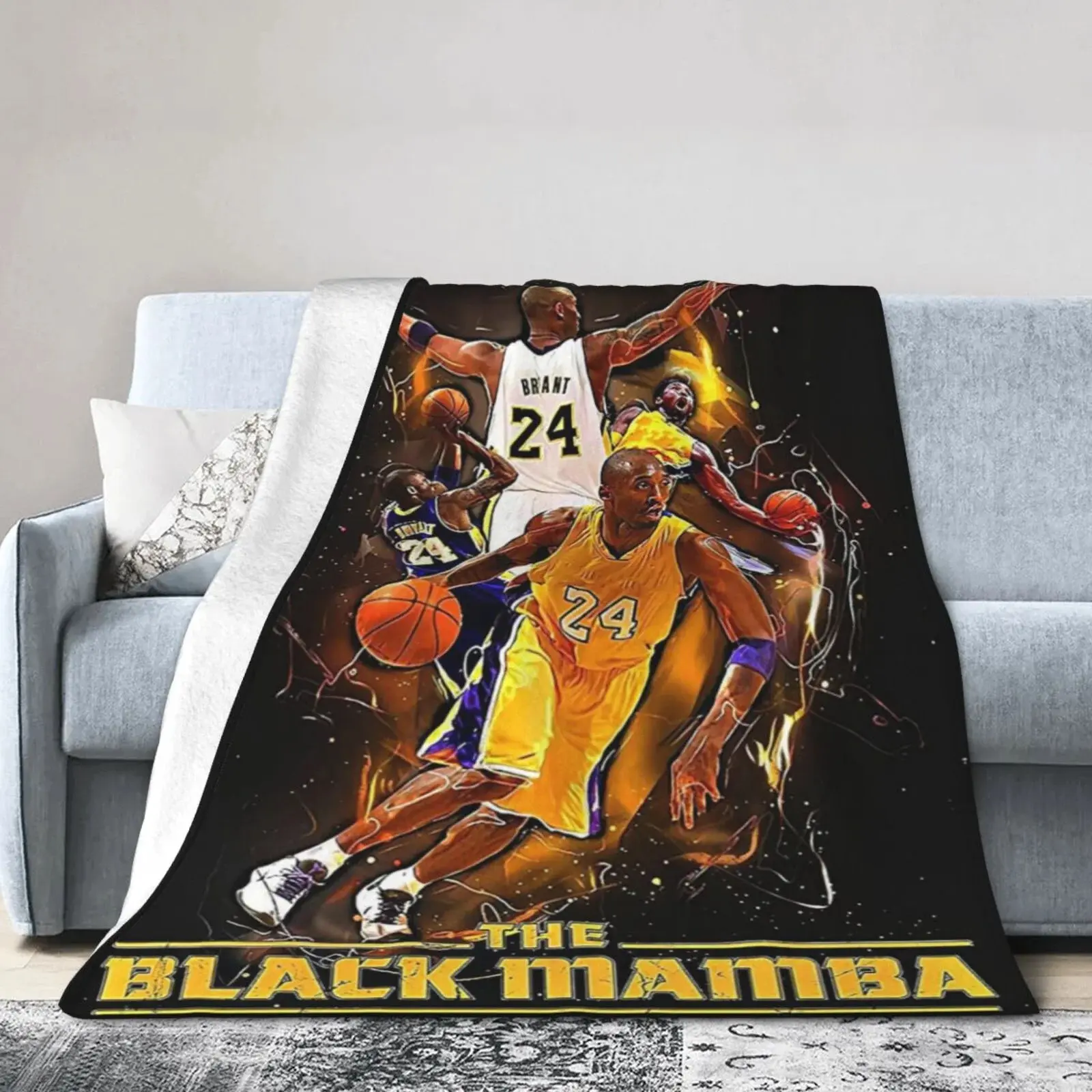 Kobe Bryant Single Print Fleece Blanket, Glam Wrinkle-Resistant Breathable Lightweight Soft Bedding, Multi-Size for Adults, Durable