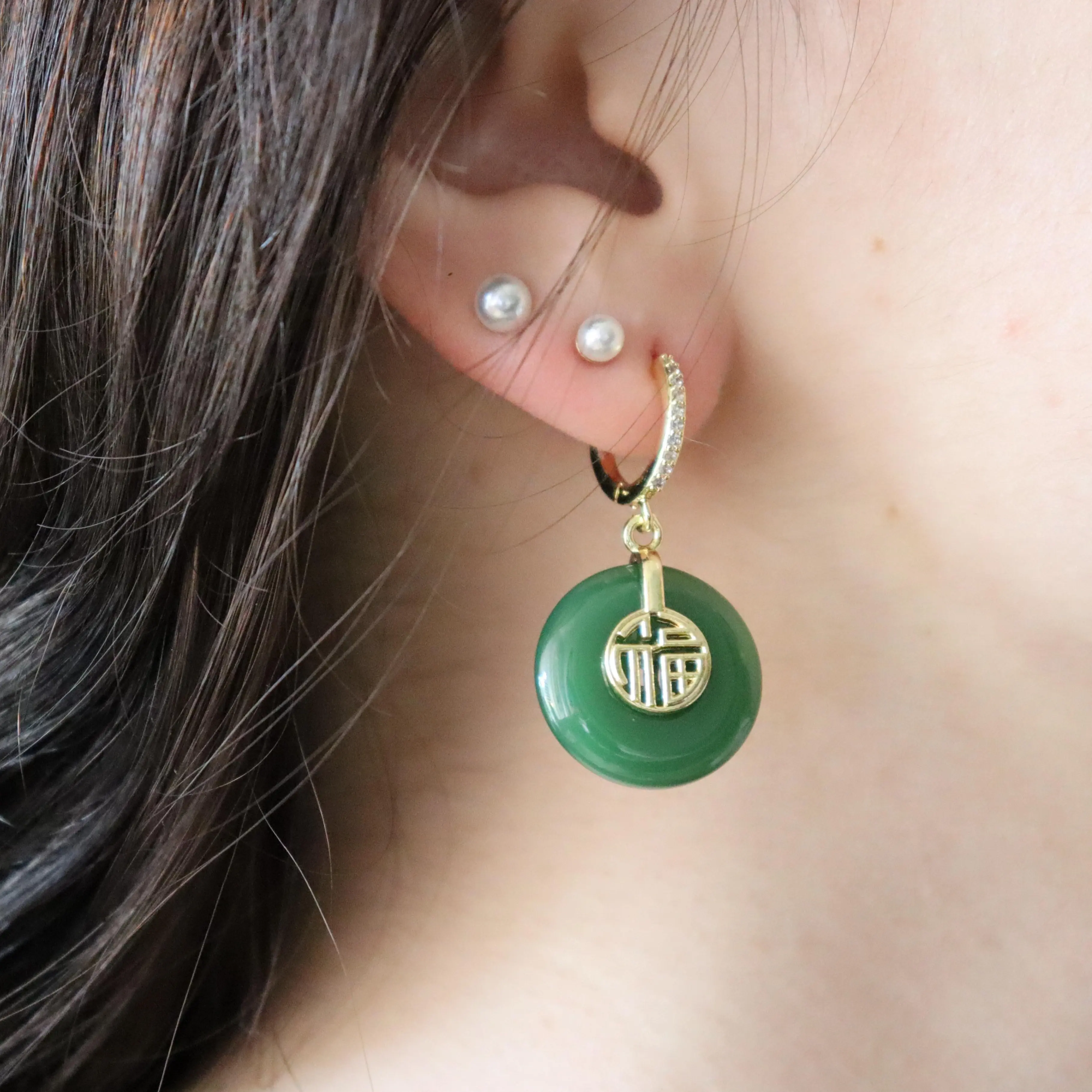 Gold Filled Donut Jade Earring Elegant