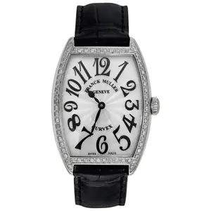 Franck Muller Cintrée Curvex 2852 QZ 22.5mm Quartz White Dial Black Numerals Stainless Steel Ladies Watch with Aftermarket Diamond Bezel WHP041753