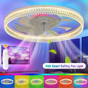 Ceiling Fan with RGB Lights Remote Control, Flush Mount Ceiling Fan with 6 Speeds & 3 Color Temperature 3000-6000K RGB Mode Dimmable for Living Room Bedroom